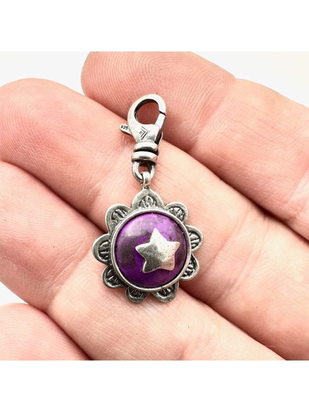 Silpada Womens Charm Sterling Silver Purple Gemstone Flower Star